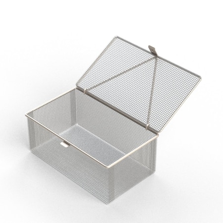Anysizebasket Light Duty Basket: 10Lx6Wx4H, 304 SS, Hinged Lid with Thumb Clasp, No Handles, Mesh: 4 x .032 FLB-100060040-L04S